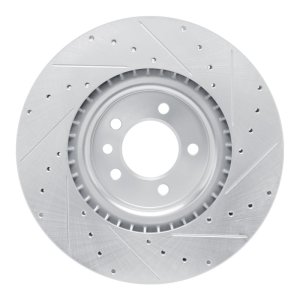 Land Rover Range Rover Brake Rotor (1) - Front Left - R1 Concepts - Drilled & Slotted - Silver - `18-`24